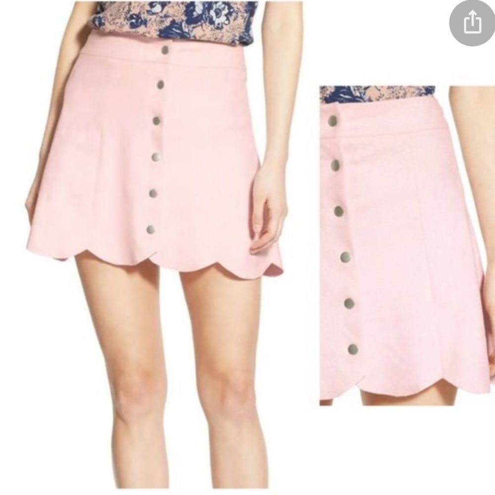 Lovers + Friends light pink scalloped mini skirt